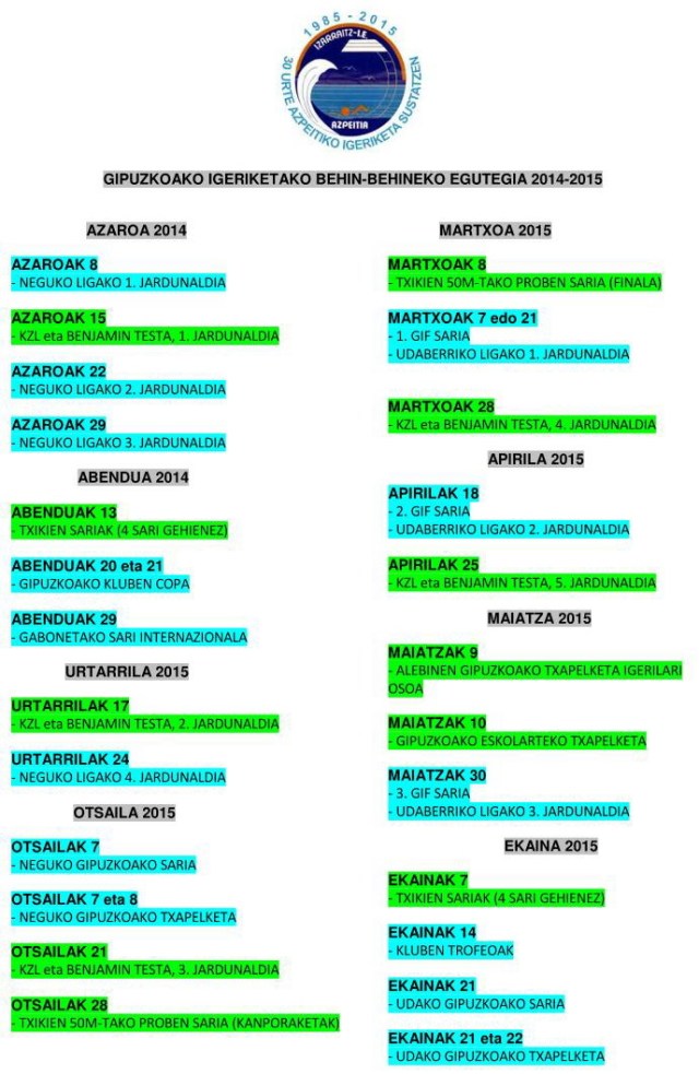 Igeriketako egutegia 2014-2015