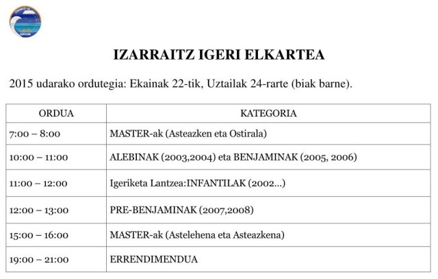 2015. Udako ordutegia