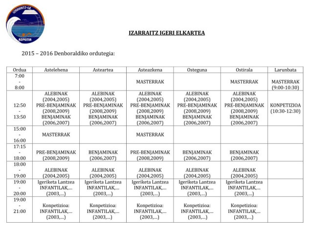 2015-2016 Entrenamenduen ordutegia